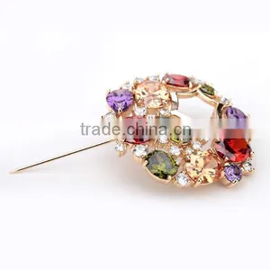 Platinum Plated Luxurious Multi Color Round Brooch With AAA+ Cubic Zircon Micro Pave Setting for Women and Men in 4 Colors thumbnail-2