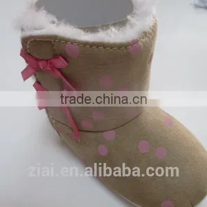 Lovely Baby Girl Boots Cute Print Snow Footwear Suede Leather Baby Fur Winter Shoes thumbnail-5