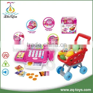 Girls Toys Cash Register Toy Supermarket Toy Shopping Trolley Cart Kids Play Set thumbnail-1