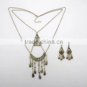 Hot Sale Classical Ethnic Style Statement Long Two Layers Necklace Pendant Earrings Brassiness Jewelry Set Supplier's Choice thumbnail-2