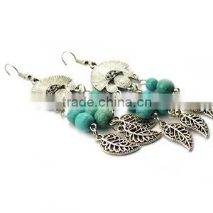 2016 Celebrity Design India Ethnic Style Leaf Tassels Pendant Turquoise Earrings thumbnail-2