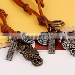 2016 New Design Vintage Hippocampus Leather Necklace Men Handmade Jewelry thumbnail-4