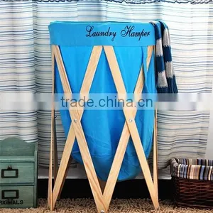 100% Cotton Folding & Collapsible Wood Laundry Storage Washing Basket thumbnail-2