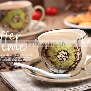 Jingdezhen Hand Drawing Latte Machiatto Coffee Cup With Plate and Spoon Supplier's Choice thumbnail-2