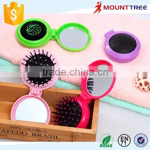 Yiwu Wholesale High Quality Mini Round Shape Folding ABS Head Massage Comb With Mirrow thumbnail-1