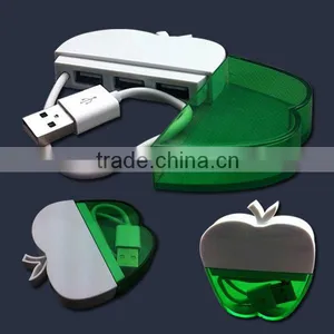 High Speed Mini 2.0 Version Portable 3port USB Hub With Led Back Round Light thumbnail-1