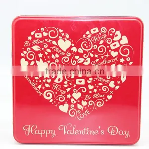 Wedding Gift Red Square Tin Box With Heart-Shaped Logo , Candy Tin Cans thumbnail-2