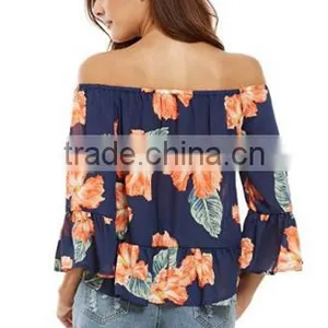 Women's Casual Floral Off Shoulder Chiffon Blouse Top thumbnail-5