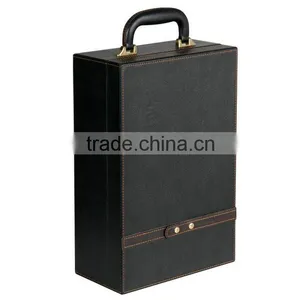 Chinese Factories Wholesale Custom High-grade PU Leather 2 Slot Wine Champagne Boxes, Black Gift Box thumbnail-1