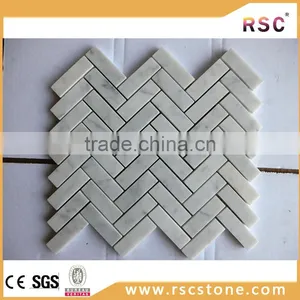 Herringbone Shaped Italy Carrara White Marble Mosaic Tile thumbnail-3