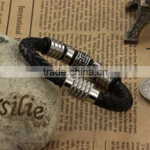 Mens Genuine Leather Bracelet With Magnetic Clasp Stainless Steel Beads thumbnail-3