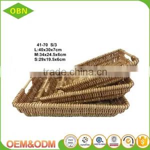 Cheap Wholesale Set 3 Handmade Natural Flat Trays Rattan Wicker Fruits Bread Basket thumbnail-5