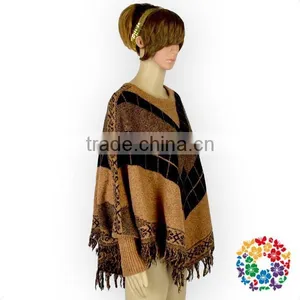 Tight Cuff Dolman Sleeve Sweater Shirts Brown Top Ladies Shawl thumbnail-3