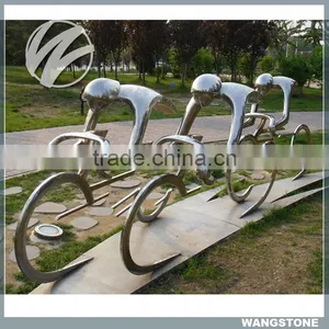Stainless Steel Man Garden Bicycle Sculpture thumbnail-1
