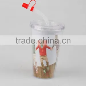 500ML Best-selling PS Plastic Double Wall Drinking Cup With Straw thumbnail-1