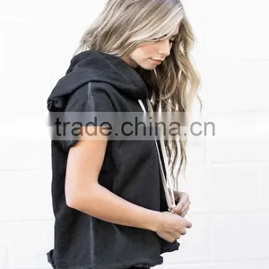 Unisex Sleeves Shirt Polo Hoodies Women Short Dolman Sleeve Oversized Boxy Hoody Sweater Streetwear Hoodie thumbnail-4