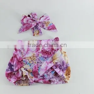 Summer Boutique Blue Floral Fresh Baby Girl Shorts Cotton Bow Shorts thumbnail-3