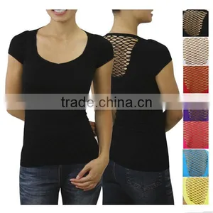 Black Plain Lady t Shirts Skin Tight Womens Short Sleeve t Shirt thumbnail-1