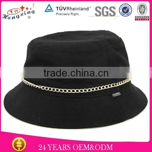 Black Cotton Woven Labels Chain Bucket Hat for Men thumbnail-1