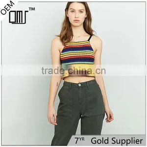 Distinctive Off-the-shoulder Spaghetti Straps Rainbow Midriff Cropped Cami Tank thumbnail-1
