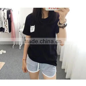 Summer Hot Style Ms Pocket Cat Base Digital Printing Round Collar T-shirt Big Yards thumbnail-3