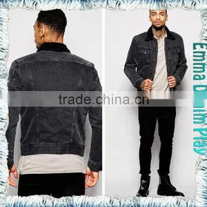 Black Denim Fleece Jacket for Mens With Variations Tops thumbnail-3