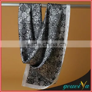 Soft Satin Black Flower Printed Arab Scarf thumbnail-1