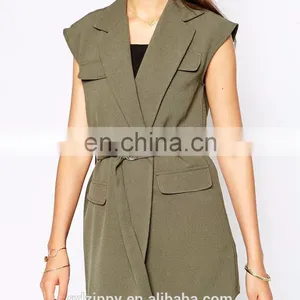 Ladies Removable Utility Belt Sleeveless Trench Jacket thumbnail-2