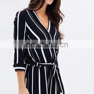 Cheap Wholesale Custom Printing One Piece Jumpsuit Stripe Wrap Autumn Women Fashion Jumpsuit thumbnail-5