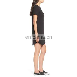 Sweet Black Color Plain T-shirt Dress Crewneck Short Sleeve Casual Women Dresses thumbnail-2