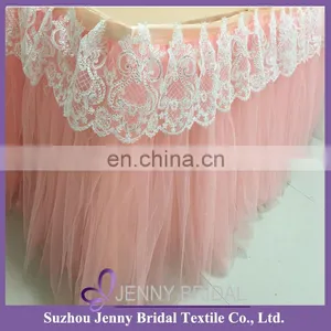 TC091 Pink Wedding Table Skirting Designs 8' Rectangular Table Tulle Puffy Skirt thumbnail-2