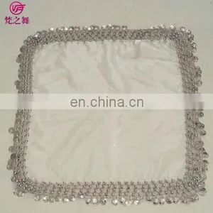 Arabic Organza Retangal 50*50cm Belly Dance Veil Scarf With Handmade Siver and Gold Coins P-9037 thumbnail-4