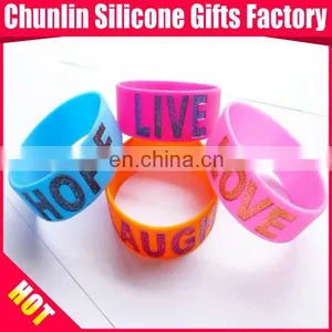 Wide Debossed With Color Filled Glitter Silicone Bracelet thumbnail-1