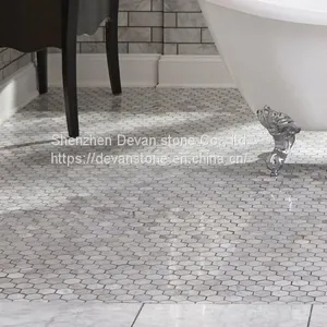 Carrara C White Marble Hexagon Floor Mosaic Tiles for Bathroom thumbnail-1
