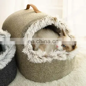 Cat Bed for Indoor Cats, Portable Soft Cat House Machine Washable Pet Beds With Anti-Sip Bottom thumbnail-1