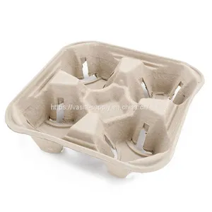 4 Cup Disposable Coffee Tray-Biodegradable and Compostable Cup Pulp Holder-Durable Drink Carrier for Hot or Cold Drinks-To Go Coffee Cup Holder for Food Delivery Service, Uber Eats thumbnail-1