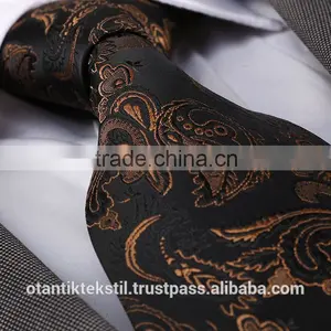 Black Gold Pairsley ,Silk Tie, Necktie, Neck Tie, Corbata, Gravate, Krawatte, Cravatta, Fashion Tie thumbnail-1