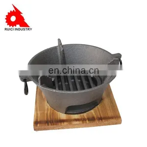 Round Cast Iron Camping Stove With Frying Pan Charcoal Portable Bbq Grills thumbnail-3