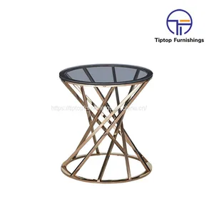 Factory Price Golden Sample Custom Logo End Table Stainless Steel Legs Square Tempered Glass 10 mm Thickness Side Table thumbnail-2
