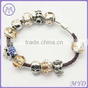 Handmade Braided Leather Bracelet With Murano Glass Lampwork Beads thumbnail-1