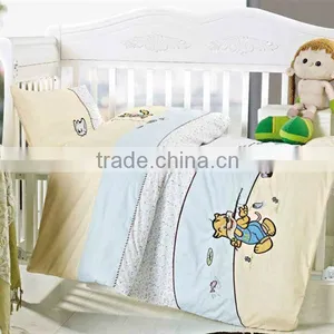 Embroider Cat Bedding Cotton Baby Comforter Set 200TC In Blue Yellow Color thumbnail-1