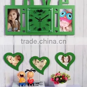 Pink Wooden Wall Clock With Photo Frame Home Decorations thumbnail-1