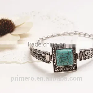 New Vintage Tibetan Silver Square Turquoise Bracelet Bangle Jewelry Wholesale thumbnail-3