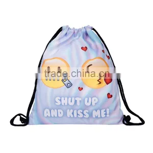 Eco Friendly 3D Printed Emoji Shut Up and Kiss Cute String Draw Bag thumbnail-1