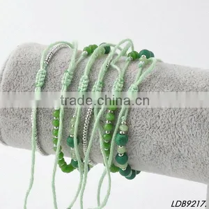 6sets Dark Green Beads With Silver Beads Strand Bracelet thumbnail-2