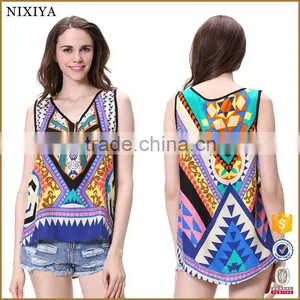 Latest Fashion Long Top Design 2016 Printed Woman Top Wholesale thumbnail-1