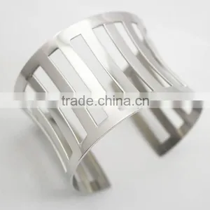 Punk Stainless Steel Cuff Metal Bangle Hollow Out Bracelet thumbnail-3