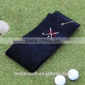100% Cotton Custom Embroidery Hook & Ring Golf Towel Wholesale thumbnail-1