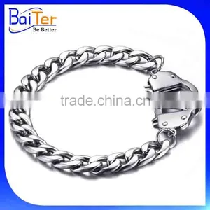 Hotsale Fashion Mens Silver Stainless Steel Handcuff Bracelet Wholesale thumbnail-1