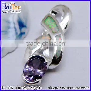 Custom Lab Created White Fire Opal And Amethyst Pendant Sterling Silver thumbnail-1